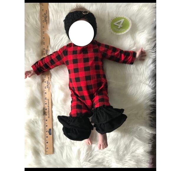 Baby Girl Red and Black Buffalo Plaid Ruffled Pant Romper - Picture 5 of 8